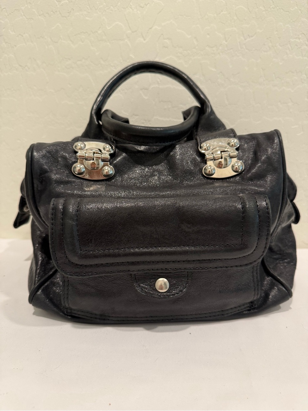 VIA REPUBBLICA NWOT Vintage Italian Leather Satchel Moto Utility Bag Black - Picture 2 of 11